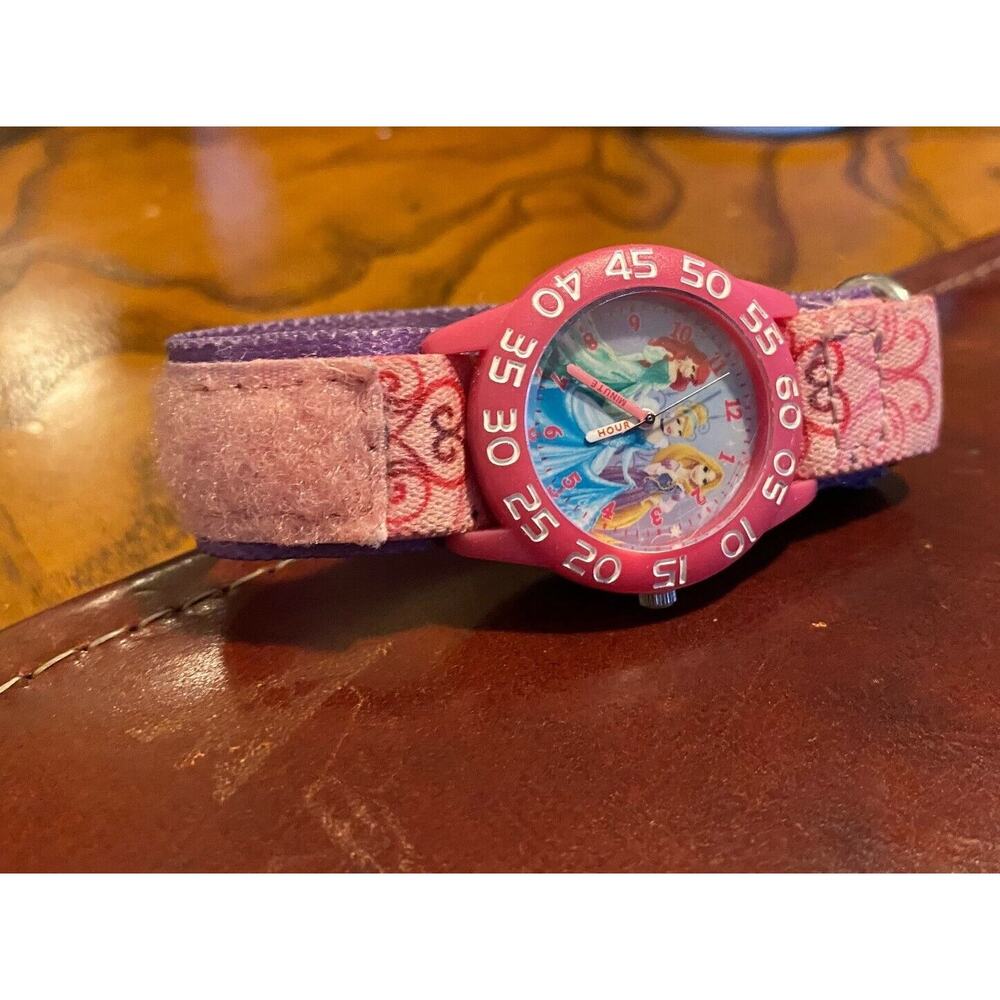 Girl's 30mm Disney Analog Watch, Canvas Band, Pink Bezel